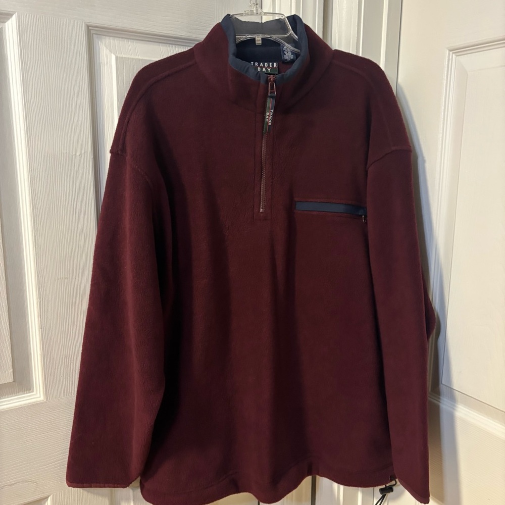Trader Bay Y2K Vintage Men's Maroon Fleece Zip-Up Sweater Size Large